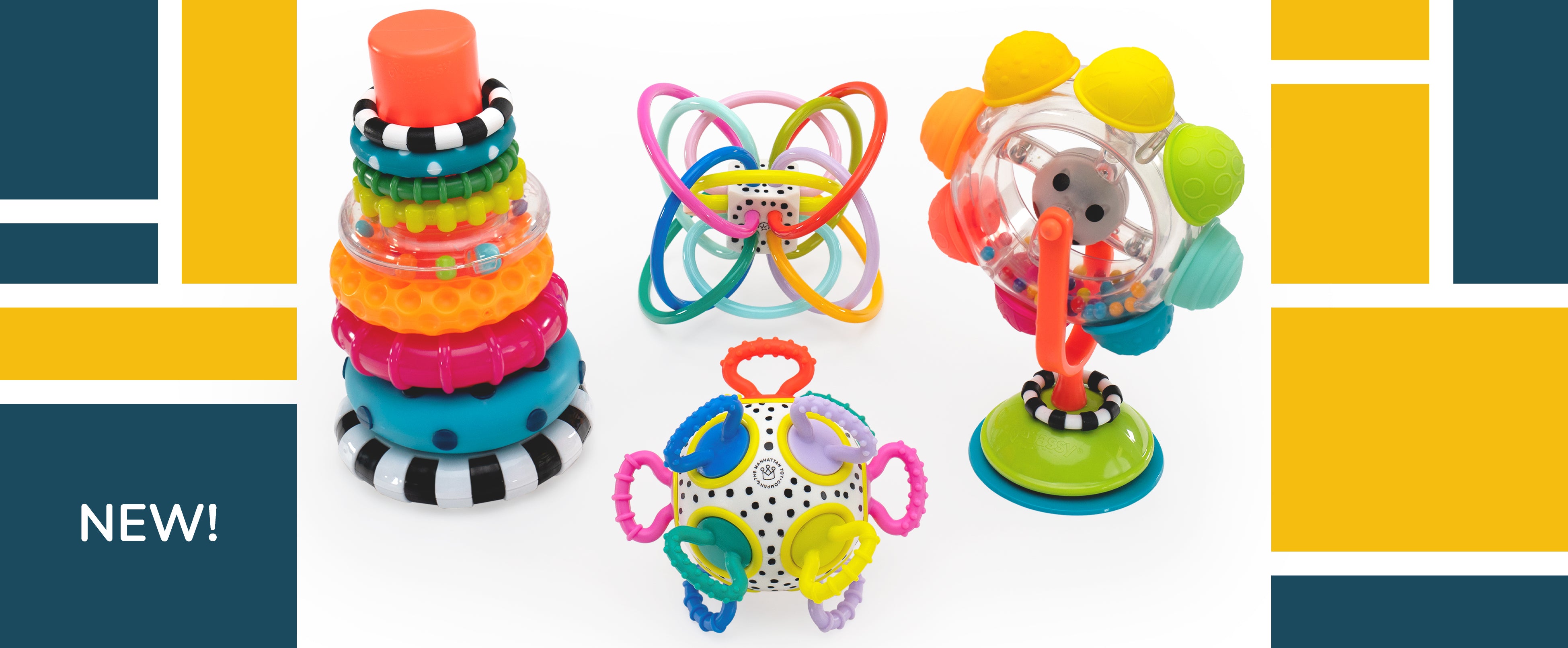 Fan favorites bundle toys on a white background, surrounded by square shape pattern. 