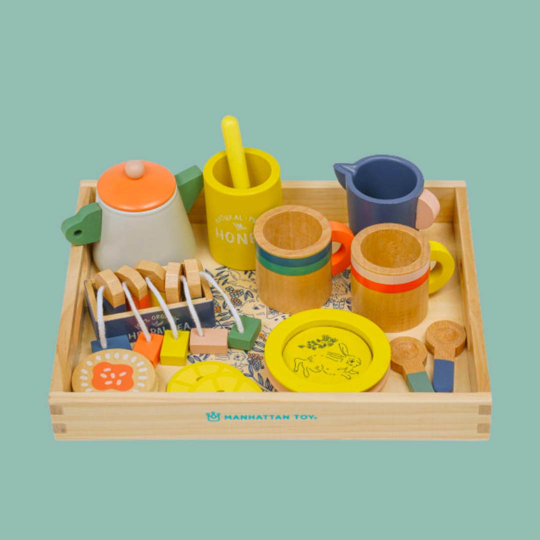 Wooden play tea set.